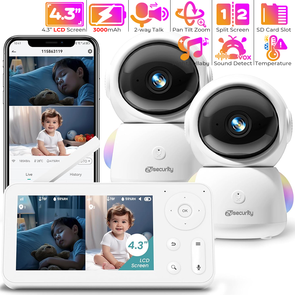 Audio Music Videos - جهاز مراقبة الطفل 2K مع كاميرتين